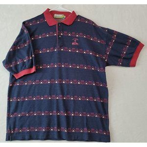 Vtg Sahara Old Ranch Country Club Men's Polo Shirt Size L Navy & Red Geometric